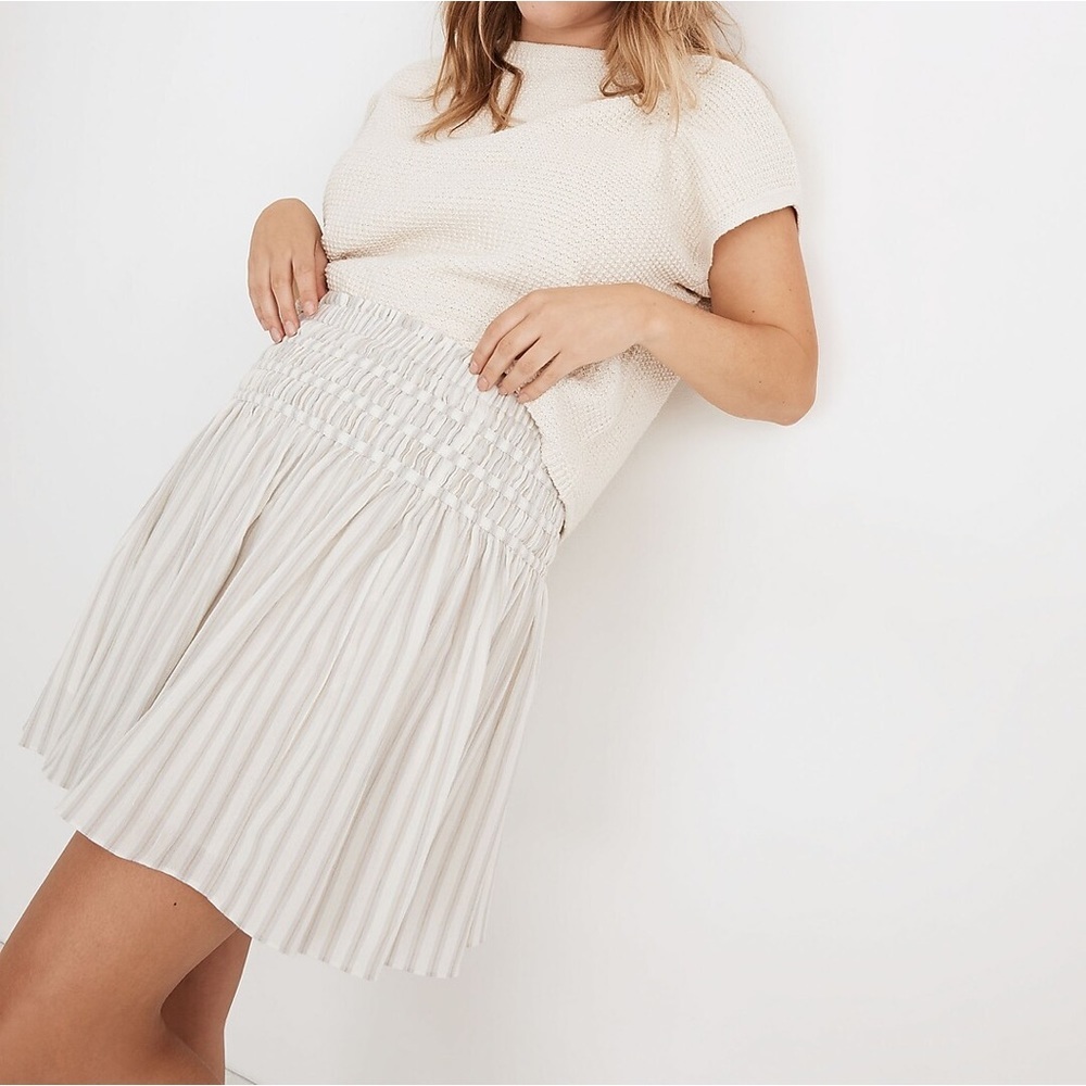 Madewell NWT Smocked Pull-On Mini Skirt in Stripe Size L